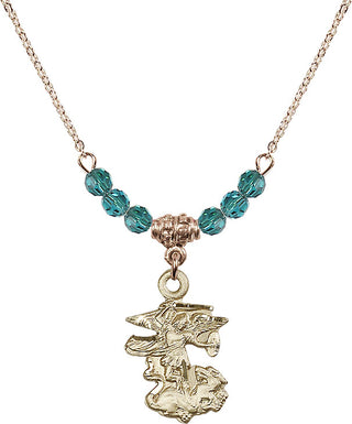 18" Hamilton Gold Plated Necklace with 4mm Zircon Crystal Beads featuring a 14kt Gold Filled Saint Michael the Archangel Medal.