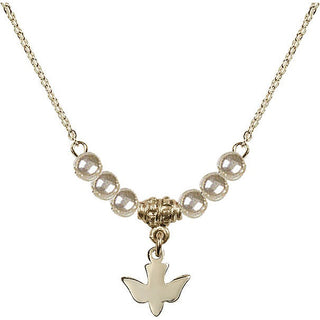 18" Hamilton Gold Plated Necklace with 4mm Faux-Pearl Beads featuring a 14kt Gold Filled Holy Spirit Medal.