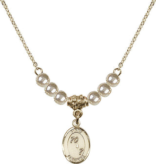 18" Hamilton Gold Plated Necklace with 4mm Faux-Pearl Beads featuring a 14kt Gold Filled First Penance Medal.