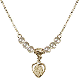 18" Hamilton Gold Plated Necklace with 4mm Faux-Pearl Beads featuring a 14kt Gold Filled Saint Jude Medal. Engraved Catholic Saint Jewelry