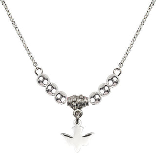 18" Rhodium Plated Necklace with 4mm Sterling Silver Beads featuring a Sterling Silver Holy Spirit Medal.
