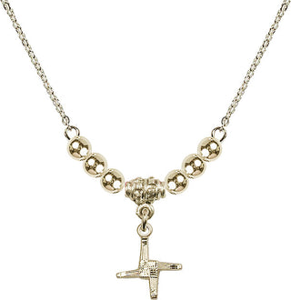 18" Hamilton Gold Plated Necklace with 4mm 14kt Gold Filled Beads featuring a 14kt Gold Filled Saint Brigid Cross Medal.