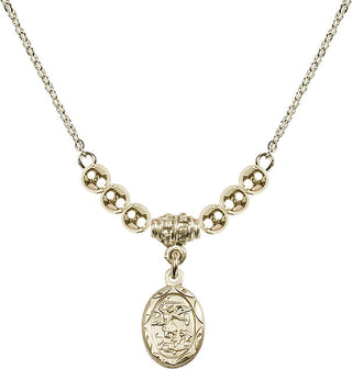 18" Hamilton Gold Plated Necklace with 4mm 14kt Gold Filled Beads featuring a 14kt Gold Filled Saint Michael the Archangel Medal.