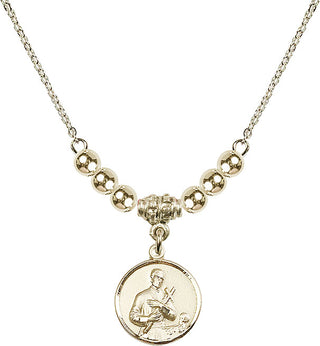 18" Hamilton Gold Plated Necklace with 4mm 14kt Gold Filled Beads featuring a 14kt Gold Filled Saint Gerard Medal. Engraved Catholic Saint Jewelry