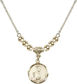 18" Hamilton Gold Plated Necklace with 4mm 14kt Gold Filled Beads featuring a 14kt Gold Filled Saint Jude Medal. Engraved Catholic Saint Jewelry