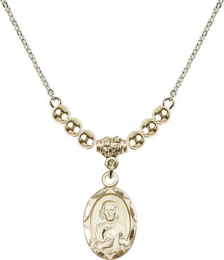 18" Hamilton Gold Plated Necklace with 4mm 14kt Gold Filled Beads featuring a 14kt Gold Filled Saint Jude Medal. Engraved Catholic Saint Jewelry