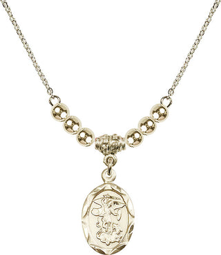 18" Hamilton Gold Plated Necklace with 4mm 14kt Gold Filled Beads featuring a 14kt Gold Filled Saint Michael the Archangel Medal.