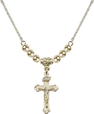 18" Hamilton Gold Plated Necklace with 4mm 14kt Gold Filled Beads featuring a 14kt Gold Filled Crucifix Medal.