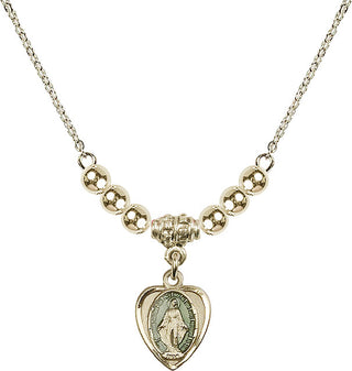 18" Hamilton Gold Plated Necklace with 4mm 14kt Gold Filled Beads featuring a 14kt Gold Filled Miraculous Medal.