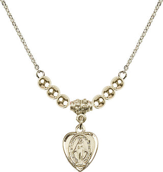 18" Hamilton Gold Plated Necklace with 4mm 14kt Gold Filled Beads featuring a 14kt Gold Filled Miraculous Medal.
