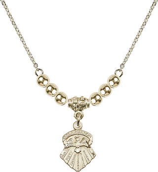 18" Hamilton Gold Plated Necklace with 4mm 14kt Gold Filled Beads featuring a 14kt Gold Filled Seven Gifts Medal.