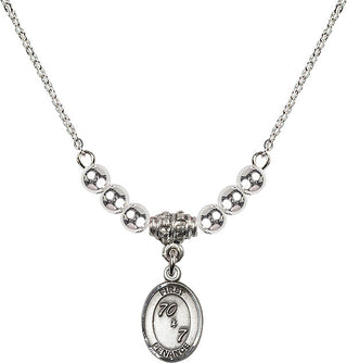 18" Rhodium Plated Necklace with 4mm Sterling Silver Beads featuring a Sterling Silver First Penance Medal.