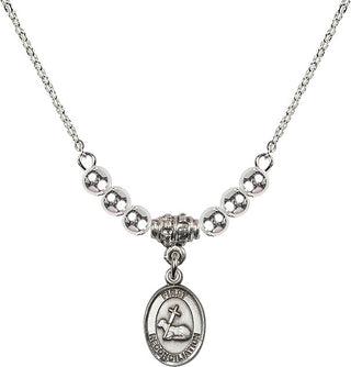 18" Rhodium Plated Necklace with 4mm Sterling Silver Beads featuring a Sterling Silver First Reconciliation Medal.