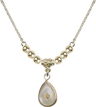 18" Hamilton Gold Plated Necklace with 4mm 14kt Gold Filled Beads featuring a 14kt Gold Filled Mustard Seed Medal.