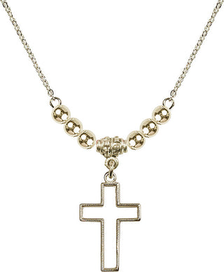 18" Hamilton Gold Plated Necklace with 4mm 14kt Gold Filled Beads featuring a 14kt Gold Filled Cross Medal.