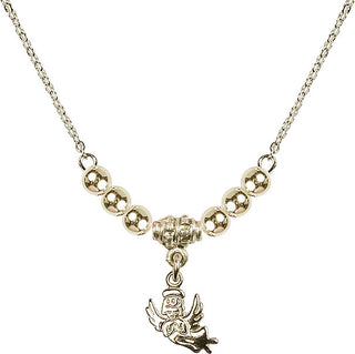18" Hamilton Gold Plated Necklace with 4mm 14kt Gold Filled Beads featuring a 14kt Gold Filled Guardian Angel Medal.