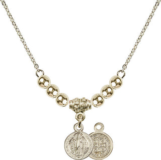 18" Hamilton Gold Plated Necklace with 4mm 14kt Gold Filled Beads featuring a 14kt Gold Filled Saint Benedict Medal.