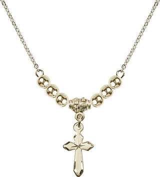 18" Hamilton Gold Plated Necklace with 4mm 14kt Gold Filled Beads featuring a 14kt Gold Filled Cross Medal.