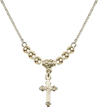 18" Hamilton Gold Plated Necklace with 4mm 14kt Gold Filled Beads featuring a 14kt Gold Filled Cross Medal.