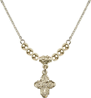 18" Hamilton Gold Plated Necklace with 4mm 14kt Gold Filled Beads featuring a 14kt Gold Filled 4-Way Medal.