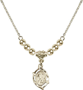 18" Hamilton Gold Plated Necklace with 4mm 14kt Gold Filled Beads featuring a 14kt Gold Filled Guardian Angel Medal.