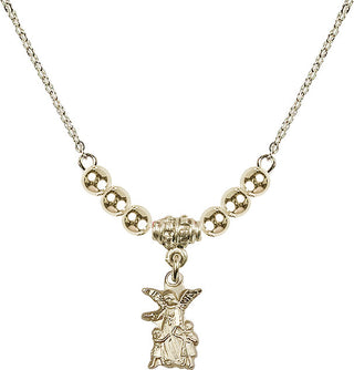 18" Hamilton Gold Plated Necklace with 4mm 14kt Gold Filled Beads featuring a 14kt Gold Filled Guardian Angel Medal.