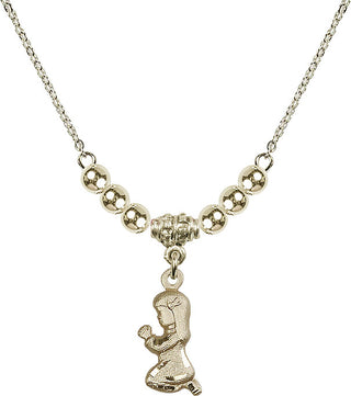 18" Hamilton Gold Plated Necklace with 4mm 14kt Gold Filled Beads featuring a 14kt Gold Filled Praying Girl Medal.
