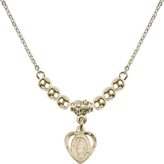 18" Hamilton Gold Plated Necklace with 4mm 14kt Gold Filled Beads featuring a 14kt Gold Filled Miraculous Medal.