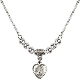 18" Rhodium Plated Necklace with 4mm Sterling Silver Beads featuring a Sterling Silver Infant Medal. Engraved Catholic Saint Jewelry