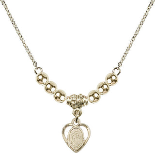 18" Hamilton Gold Plated Necklace with 4mm 14kt Gold Filled Beads featuring a 14kt Gold Filled Saint Ann Medal. Engraved Catholic Saint Jewelry