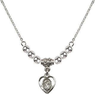 18" Rhodium Plated Necklace with 4mm Sterling Silver Beads featuring a Sterling Silver Saint Ann Medal. Engraved Catholic Saint Jewelry