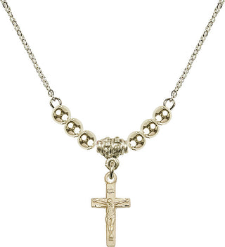18" Hamilton Gold Plated Necklace with 4mm 14kt Gold Filled Beads featuring a 14kt Gold Filled Crucifix Medal.