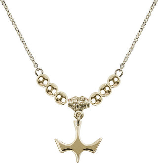 18" Hamilton Gold Plated Necklace with 4mm 14kt Gold Filled Beads featuring a 14kt Gold Filled Holy Spirit Medal.
