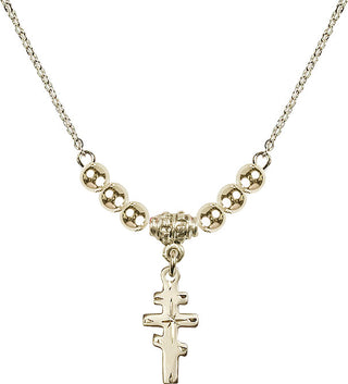 18" Hamilton Gold Plated Necklace with 4mm 14kt Gold Filled Beads featuring a 14kt Gold Filled Greek Orthadox Cross Medal.