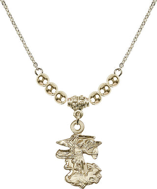 18" Hamilton Gold Plated Necklace with 4mm 14kt Gold Filled Beads featuring a 14kt Gold Filled Saint Michael the Archangel Medal.