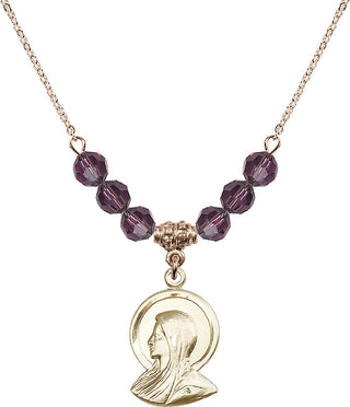18" Hamilton Gold Plated Necklace with 4mm Amethyst Crystal Beads featuring a 14kt Gold Filled Madonna Medal.
