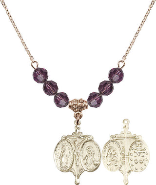 18" Hamilton Gold Plated Necklace with 4mm Amethyst Crystal Beads featuring a 14kt Gold Filled Novena Medal.