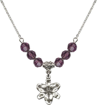 18" Rhodium Plated Necklace with 4mm Amethyst Crystal Beads featuring a Sterling Silver Chastity Medal.