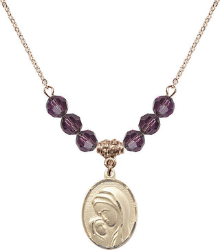18" Hamilton Gold Plated Necklace with 4mm Amethyst Crystal Beads featuring a 14kt Gold Filled Madonna & Child Medal.