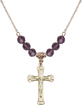 18" Hamilton Gold Plated Necklace with 4mm Amethyst Crystal Beads featuring a 14kt Gold Filled Crucifix Medal.