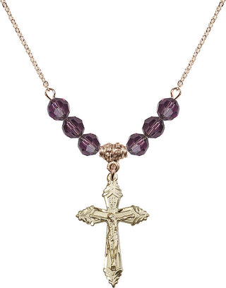 18" Hamilton Gold Plated Necklace with 4mm Amethyst Crystal Beads featuring a 14kt Gold Filled Crucifix Medal.