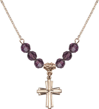 18" Hamilton Gold Plated Necklace with 4mm Amethyst Crystal Beads featuring a 14kt Gold Filled Cross Medal.