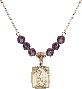 18" Hamilton Gold Plated Necklace with 4mm Amethyst Crystal Beads featuring a 14kt Gold Filled Saint Cecilia Medal. Engraved Catholic Saint Jewelry
