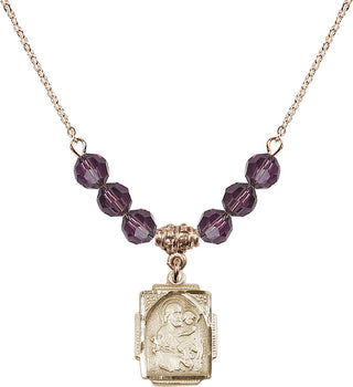 18" Hamilton Gold Plated Necklace with 4mm Amethyst Crystal Beads featuring a 14kt Gold Filled Saint Joseph Medal. Engraved Catholic Saint Jewelry