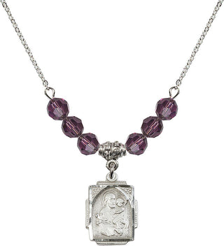 18" Rhodium Plated Necklace with 4mm Amethyst Crystal Beads featuring a Sterling Silver Saint Joseph Medal. Engraved Catholic Saint Jewelry