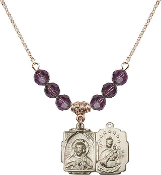 18" Hamilton Gold Plated Necklace with 4mm Amethyst Crystal Beads featuring a 14kt Gold Filled Scapular Medal.