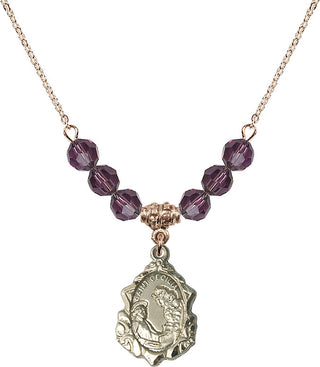 18" Hamilton Gold Plated Necklace with 4mm Amethyst Crystal Beads featuring a 14kt Gold Filled Saint Cecilia Medal. Engraved Catholic Saint Jewelry
