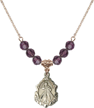18" Hamilton Gold Plated Necklace with 4mm Amethyst Crystal Beads featuring a 14kt Gold Filled Divine Mercy Medal. Engraved Catholic Saint Jewelry