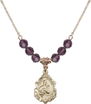 18" Hamilton Gold Plated Necklace with 4mm Amethyst Crystal Beads featuring a 14kt Gold Filled Saint Gerard Medal. Engraved Catholic Saint Jewelry