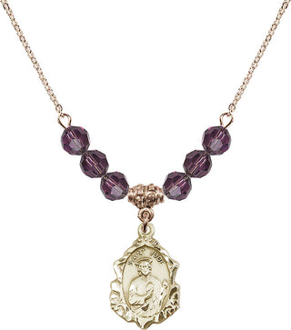 18" Hamilton Gold Plated Necklace with 4mm Amethyst Crystal Beads featuring a 14kt Gold Filled Saint Jude Medal. Engraved Catholic Saint Jewelry
